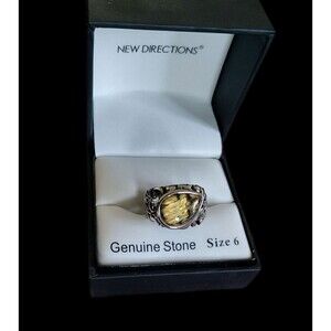 New Directions Genuine Stone 6 Silver Ring Decorative Band Teardrop Yellow Stone